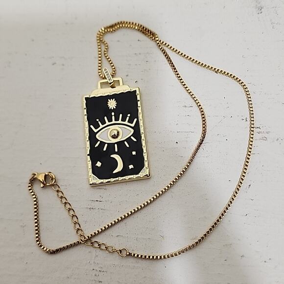 Live By The Moon Evil Eye Tarot Card Necklace - Picture 6 of 6